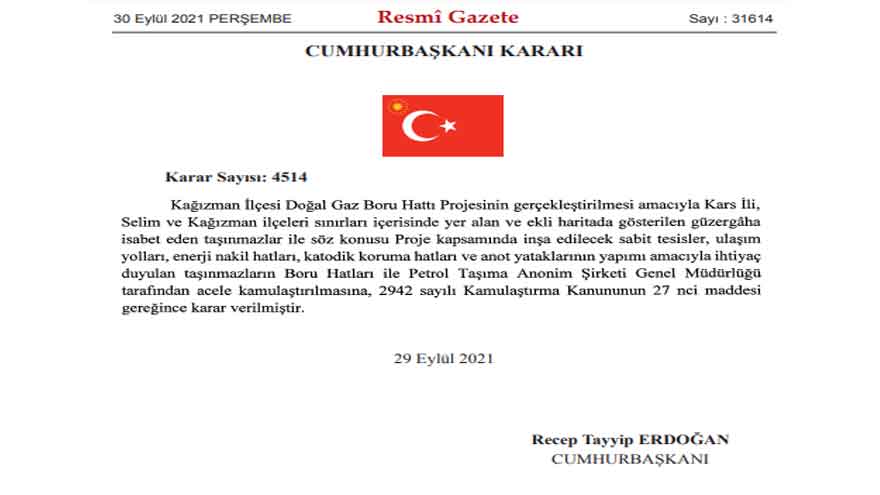 Cumhurbaşkanı Erdoğan'ın İmzası İle 3 İlde Acele Kamulaştırma! Çevre ve Şehircilik Bakanlığı, TEDAŞ, BOTAŞ