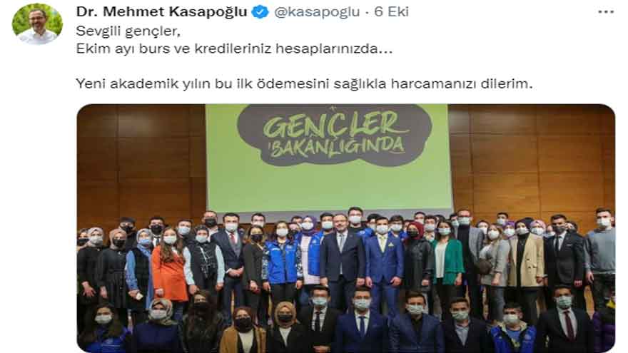 Bakan Kasapoğlu Açıkladı: Ekim Ayı Burs Paraları ve Kredi Ödemeleri Hesaplara Yatırılıyor!