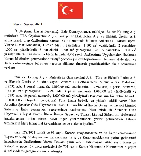 Cumhurbaşkanı İmzasıyla Resmi Gazete'de 4 Ayrı Özelleştirme Kararı Yayınlandı! İhale Sonuçları Belli Oldu!