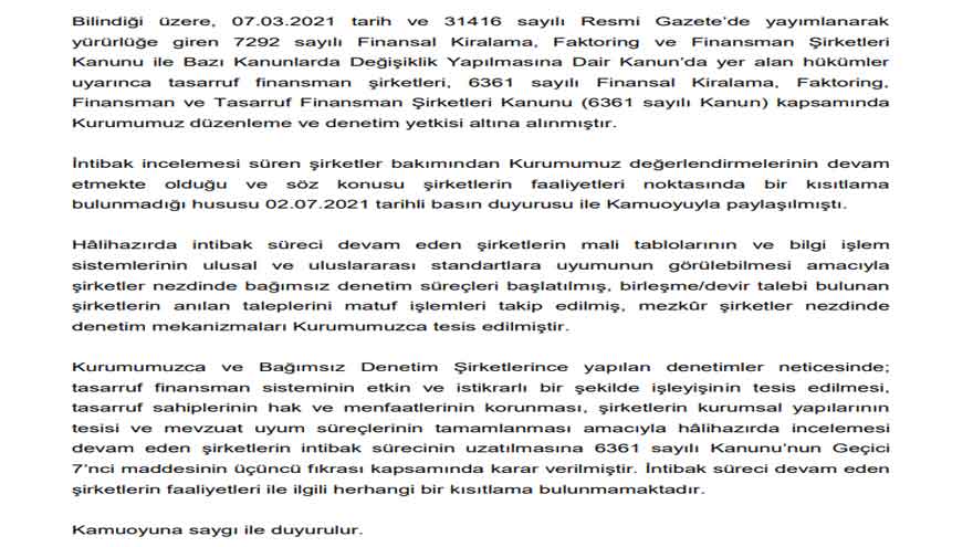 6 Tasarruf Finansman Şirketii Hakkında BDDK'dan Son Dakika Yeni Karar Açıklaması Geldi!