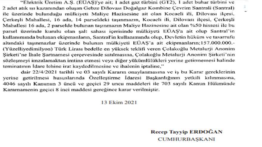 Gebze Dilovası Doğalgaz Kombine Çevrim Santrali Özelleştirildi! 157 Milyon Liralık İhaleyi Kim Kazandı?