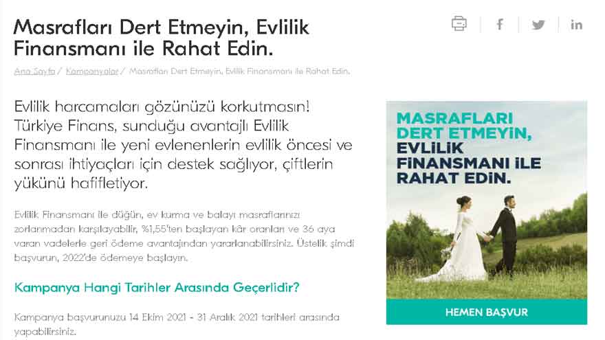 Türkiye Finans'tan Şimdi Al 2022'de Öde Evlilik Kredisi Müjdesi! Günde 65 TL Ödemeli 3 Ay Ertelemeli 50.000 TL Kredi