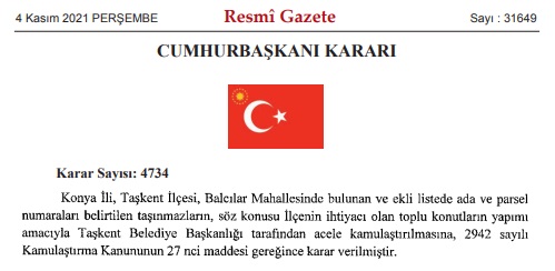 Bu 4 İldeki Arsa, Arazi Sahipleri Dikkat! Cumhurbaşkanı İmzasıyla Acele Kamulaştırma Kararları Resmi Gazetede Yayınlandı