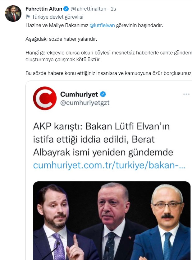 Lütfi Elvan İstifa Mı Etti, Berat Albayrak Yeniden Hazine ve Maliye Bakanı Mı Olacak? Fahrettin Altun Açıkladı!