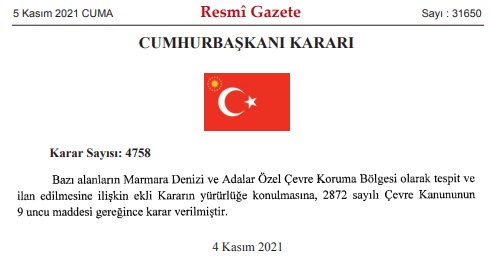 Marmara Denizi Ve Adalar Özel Çevre Koruma Bölgesi İlan Edildi! Cumhurbaşkanı Kararı Resmi Gazete'de Yayınlandı!