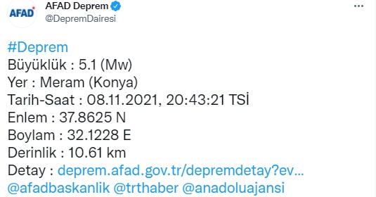 Son Dakika Konya Meram'da Şiddetli Deprem! Çevre İlleri De Sallayan Yer Sarsıntısını AFAD Açıkladı!