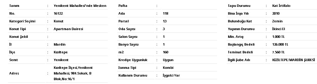 Ziraat Bankası 160 m2 3+1 Apartman Dairesi 126.000 TL