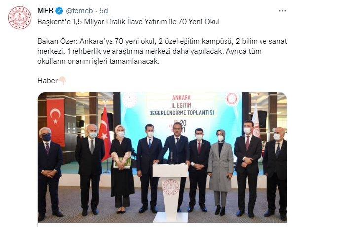 Milli Eğitim Bakanı Özer'den Ankara'ya 70 Yeni Okul Müjdesi Geldi!