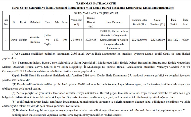 Milli Emlak Arsa Satış İhalesi İlanı Resmi Gazete İle Yayımlandı!