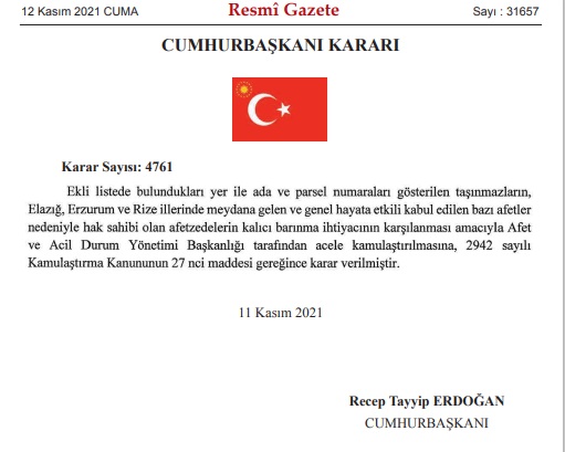 Cumhurbaşkanı Erdoğan'ın İmzasıyla 3 İlde Çok Sayıda Taşınmaz İçin Acele Kamulaştırma Kararı Resmi Gazete'de Yayınlandı!