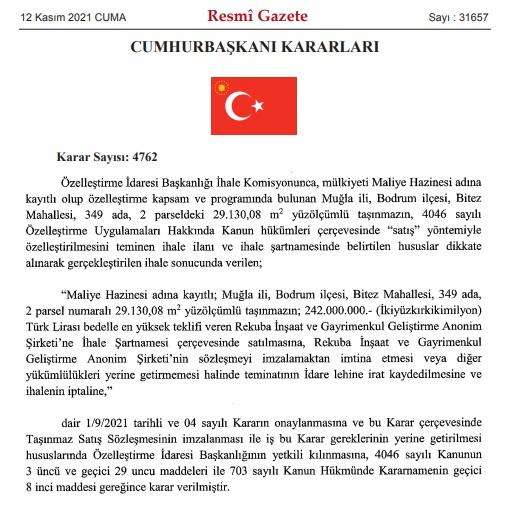 Özelleştirme İhaleleri Sonuçları Resmi Gazete'de! Fenerbahçe Kalamış Yat Limanı Özelleştirme İhalesi Sonucu!