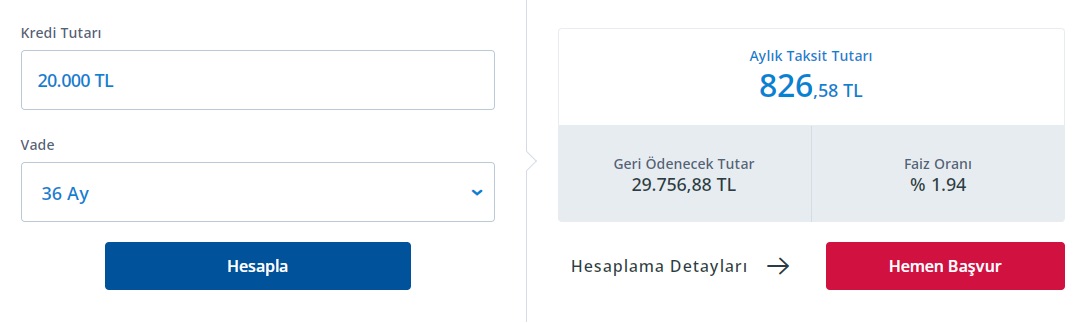 Halkbank, Akbank, İş Bankası, Denizbank 20 Bin TL İhtiyaç Kredisi Taksit Hesaplaması!
