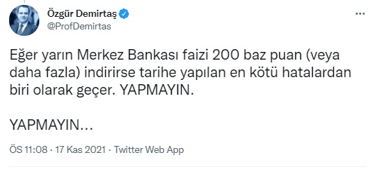 Özgür Demirtaş Yapmayın Tarihe Geçersiniz Diyerek Faiz İndirimi Uyarısı Yaptı!