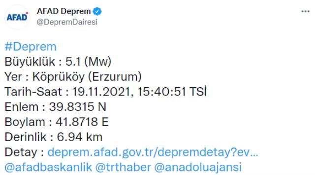 SON DAKİKA! Erzurum'da 5.1 Büyüklüğünde Çok Şiddetli Deprem