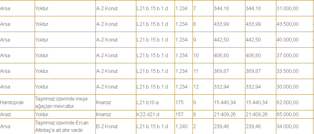 İmarsız 1388 Metrekare Arazi 10 Bin TL, İmarlı 344 Metrekare Arsa 31 Bin TL