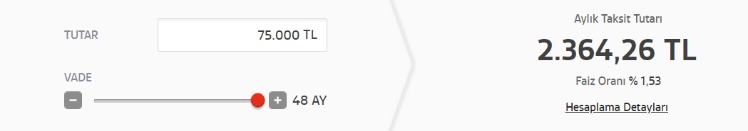 75 Bin TL Taşıt Kredisinin Aylık Taksiti Akbank'ta Kaç TL?