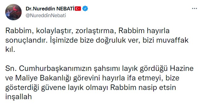 Cumhurbaşkanı Erdoğan Tarafından Gece Yarısı Atanmıştı! Yeni Maliye Bakanı Nebati'den İlk Açıklama Geldi