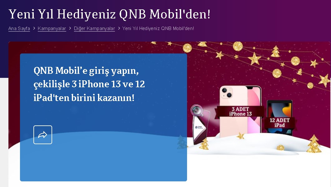 QNB Finansbank'tan Yıl Başı Çekilişi! Mobil Şubeye Giriş Yapanlara iPhone 13 ve iPad Kazanma Şansı