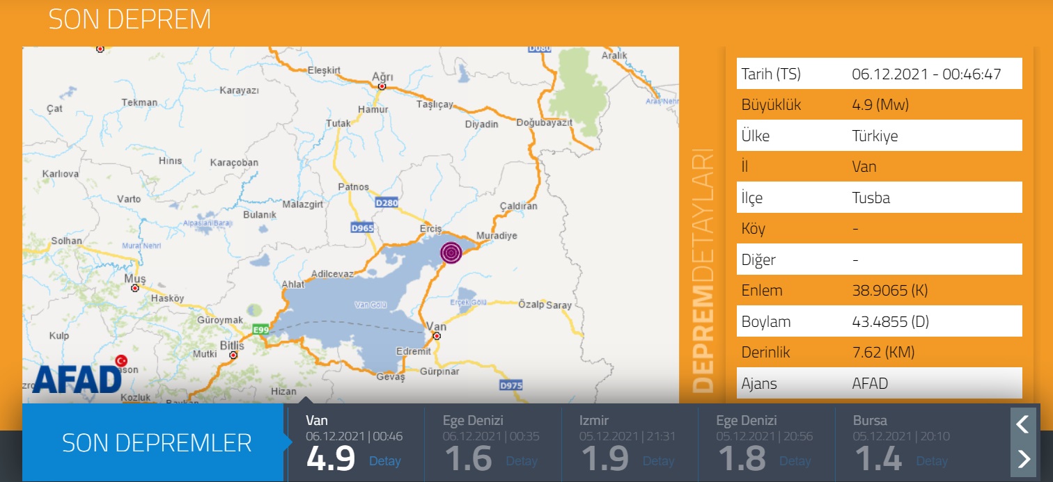 Son Dakika AFAD Deprem Haberi! Van'da 5 Şiddetinde Deprem Korkuttu!