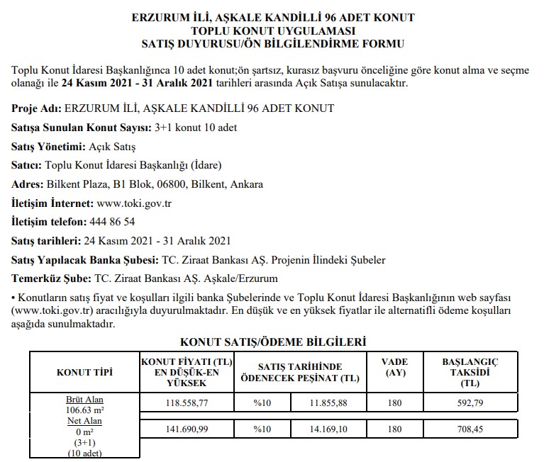 TOKİ 118 Bin Liraya Hemen Teslim 106 Metrekare 3+1 Sıfır Daire Satıyor!