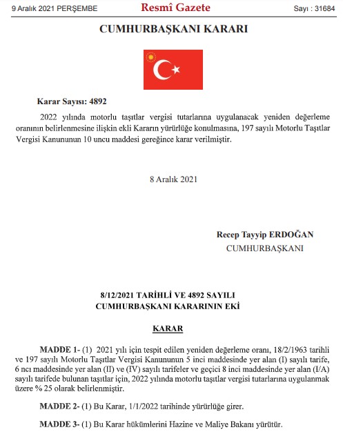 2022 MTV Zammı Resmi Gazete İle Yayımlandı! Yeniden Değerleme Oranı Ne Kadar Oldu?