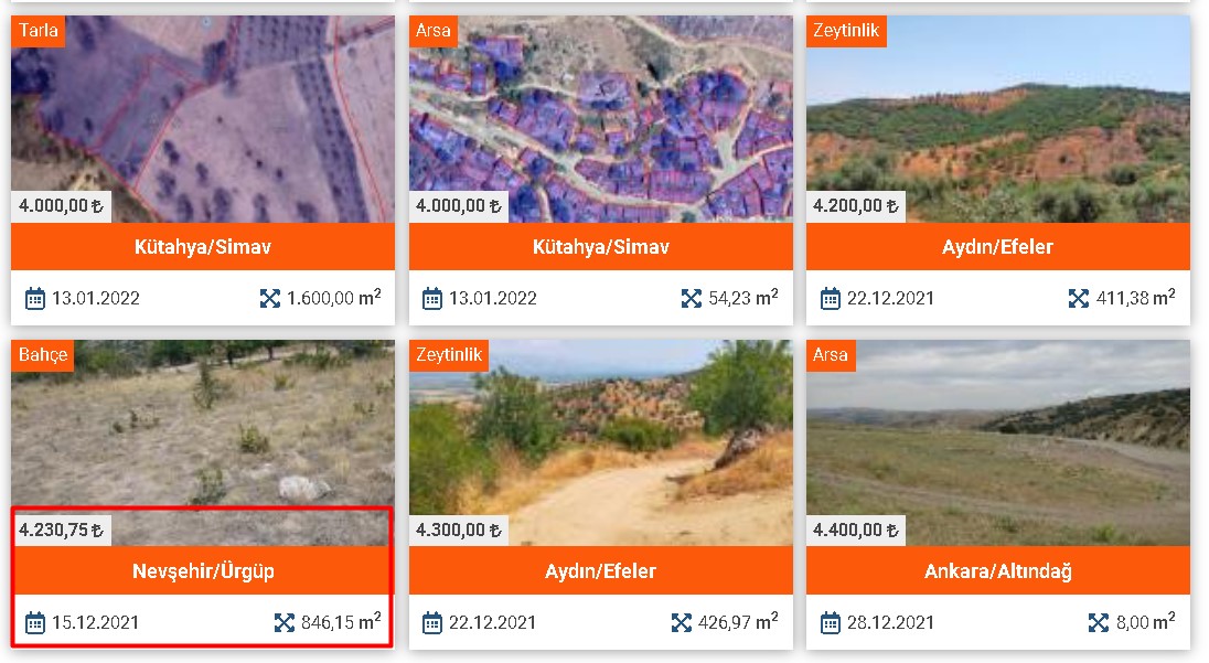 Milli Emlak KDV'siz, Vergisiz Satıyor: 800 M2 Tarla 2 Bin TL, 1000 M2 Bağ 3 Bin TL, 800 M2 Bahçe 4 Bin TL, Arsa 5 Bin TL