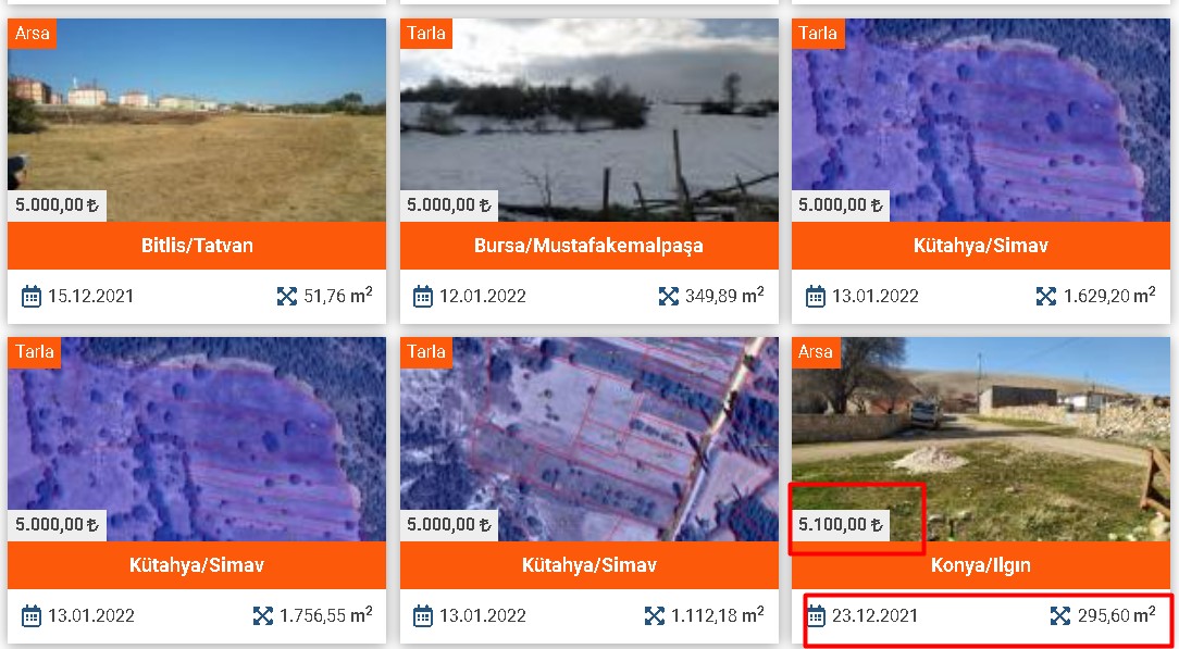 Milli Emlak KDV'siz, Vergisiz Satıyor: 800 M2 Tarla 2 Bin TL, 1000 M2 Bağ 3 Bin TL, 800 M2 Bahçe 4 Bin TL, Arsa 5 Bin TL