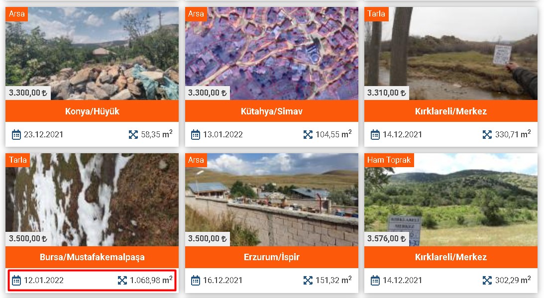 Milli Emlak KDV'siz, Vergisiz Satıyor: 800 M2 Tarla 2 Bin TL, 1000 M2 Bağ 3 Bin TL, 800 M2 Bahçe 4 Bin TL, Arsa 5 Bin TL