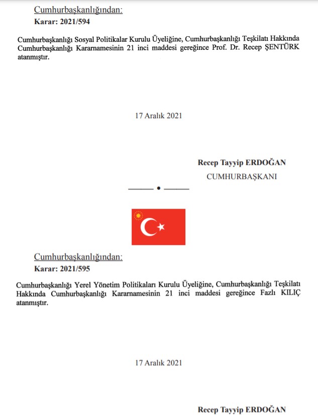 18 Aralık Tarihli Atama Kararnamesi Resmi Gazete İle  Yayımlandı!  Cumhurbaşkanı Erdoğan'dan Yeni Atama Kararları