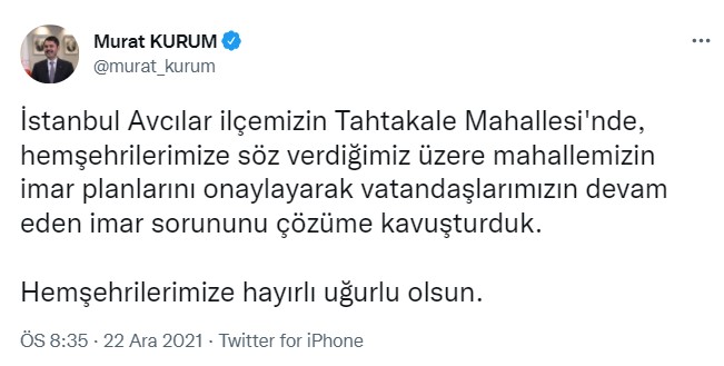 Bakan Kurum'dan Avcılar Tahtakale Mahallesi İmar Durumu Hakkında Son Dakika Müjdesi Geldi!