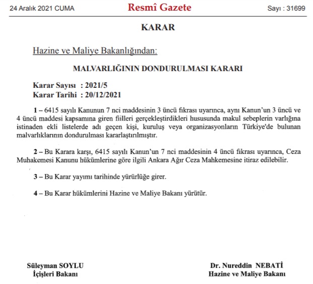 Resmi Gazete'de Yayınlandı, Yürürlüğe Girdi! Türkiye'de Yüzlerce Kişinin Malvarlığı Donduruldu!