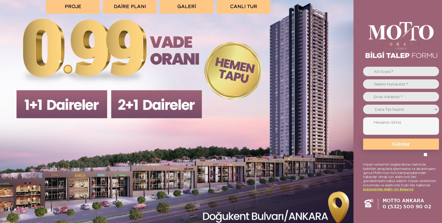 Ankara'da 0.99 Vade Oranı İle Hemen Teslim Konut Projesi! Motto Ankara Altınyıldız