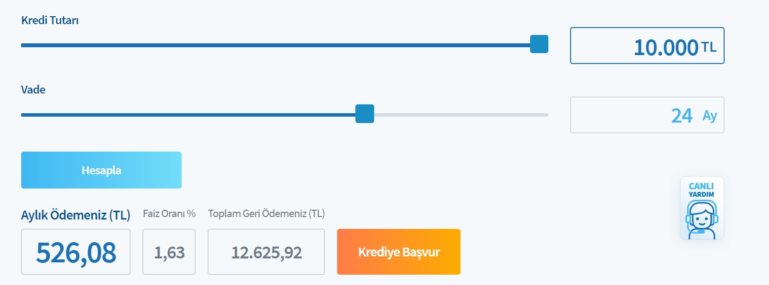Halkbank 12 Ay, 24 Ay, 36 Ay Vadeli 10 Bin TL İhtiyaç Kredisi Taksit Hesaplamaları