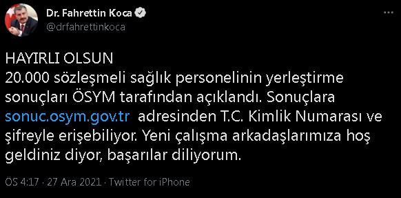 Sağlık Bakanı Müjdeyi Verdi! 20 Bin Sağlık Personeli Yerleştirme Sonuçları Açıklandı! Sağlık Personeli Sorgulama Ekranı