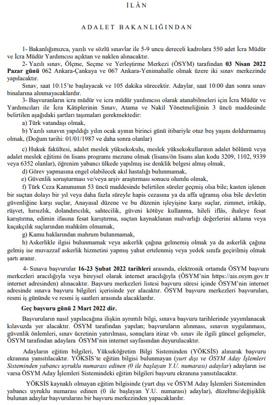 Adalet Bakanlığı Personel Alımı Yapacak! 550 Personel Başvuruları Ne Zaman Başlayacak?