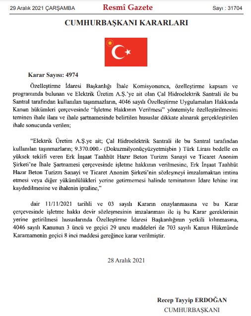 EÜAŞ Özelleşecek Santraller Listesine Almıştı: Çal Hİdroelektrik Santrali HES Özelleştirme Kararı Açıklandı!