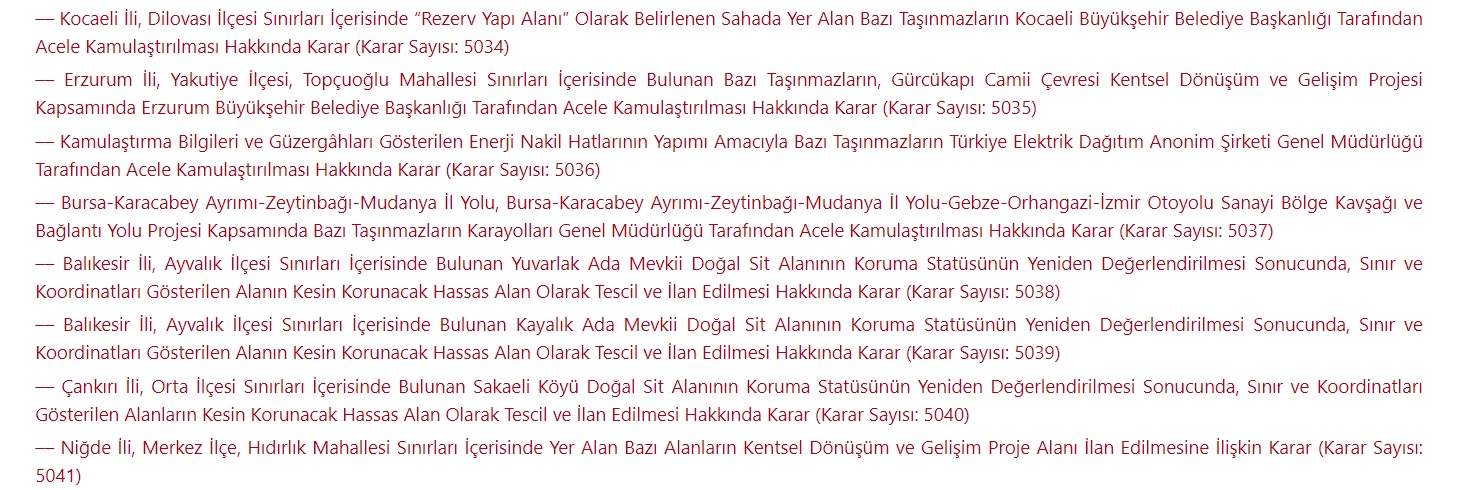 Resmi Gazete'de Acele Kamulaştırma, Kesin Korunacak Hassas Alan, Kentsel Dönüşüm Alanı İlanları Yayınlandı!