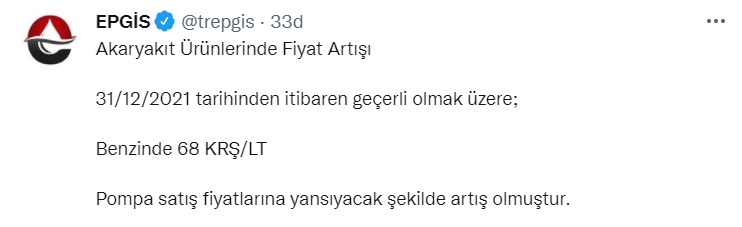 Akaryakıtta Yılın Son Zammı Duyuruldu! EPGİS Benzin Zammını Resmen Açıkladı!