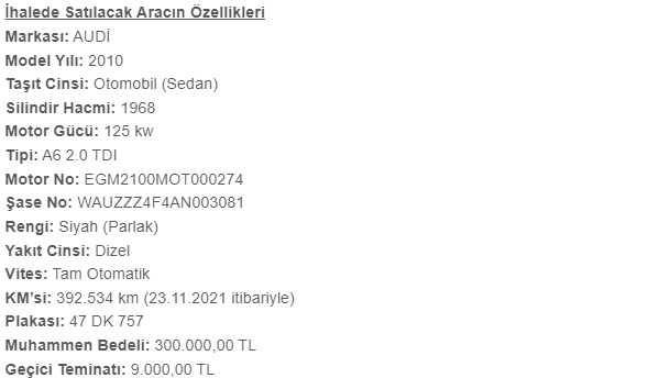 Ocak Ayında Kamudan Satılık Araçlara İhaleler Düzenlenecek! Sıralı Tüm Liste Model KM Fiyat