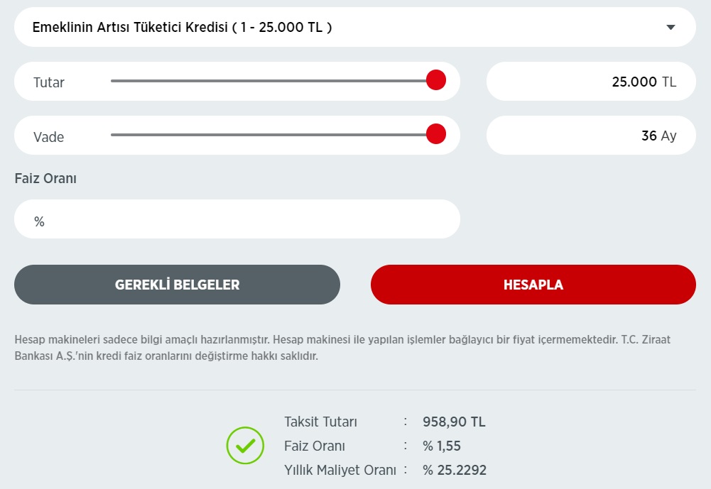 Ziraat Bankası'ndan Düşük Faizle Emeklilere Özel İhtiyaç Kredisi Kampanyası! 25 Bin TL'lik Kredinin Taksit Hesaplaması!