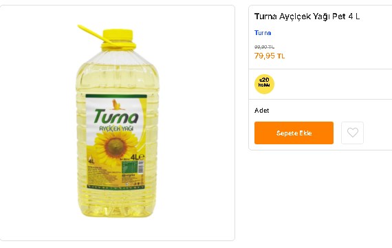 İlk Yetişen Alır! Migros Ayçiçek Yağı Fiyatına Yüzde 20 İndirim Yaptı, 4 LT Turna Ayçiçek Yağı 79.95 Liraya Düştü
