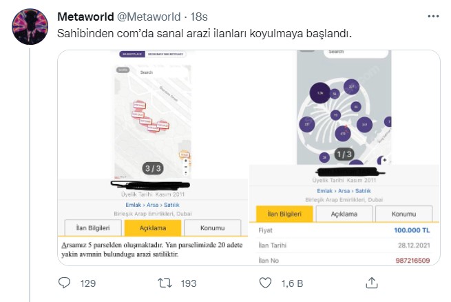 Sahibiden Satılık Metaverse Sanal Arazi, Arsa İlanları Yayımlanmaya Başlandı!