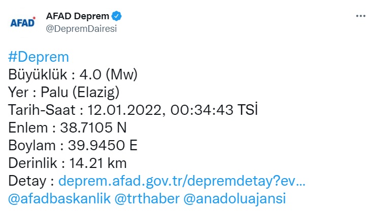 AFAD Kandilli Son Dakika Deprem Haberi! Gece Yarısı Elazığ Palu Depremle Sallandı