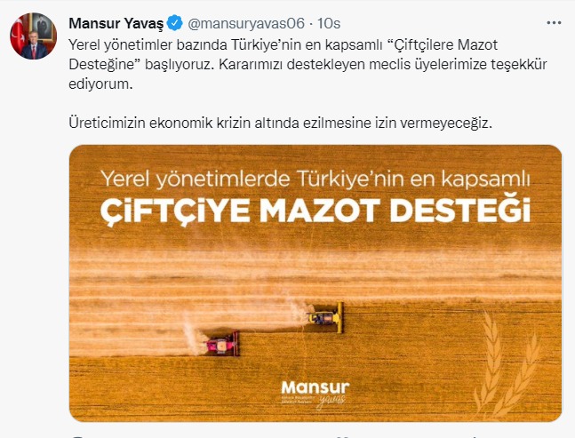 Mansur Yavaş Duyurdu! Ankara Büyükşehir Belediyesi'nden Çiftçilere Mazot Desteği