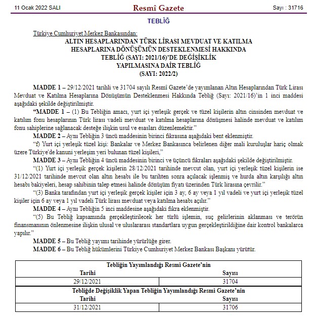 Kur Korumalı TL Mevduat Hesabı İçin Son Dakika Değişiklik Kararı Resmi Gazete İle Yayımlandı!