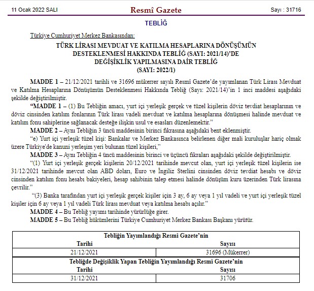 Kur Korumalı TL Mevduat Hesabı İçin Son Dakika Değişiklik Kararı Resmi Gazete İle Yayımlandı!