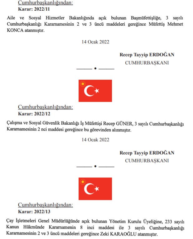 15 Ocak Tarihli Atama Kararnamesi Resmi Gazete'de Yayımlandı! İşte Görevden Alınan ve Yeni Atanan İsimler