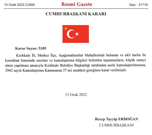 Resmi Gazete'de Yayımlandı! Kırıkkale Merkez İçin Acele Kamulaştırma Kararı