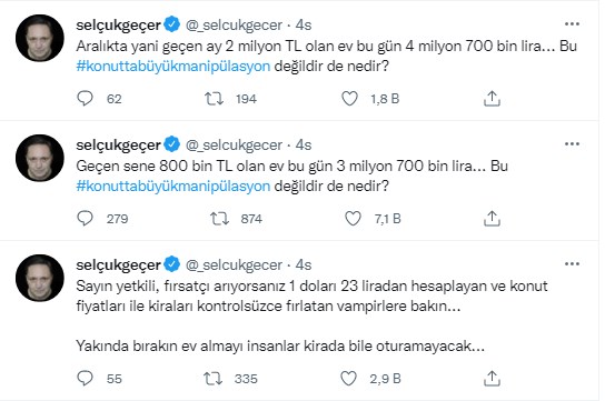 Konut Fiyatlarında Yaşanan Artış #konuttabüyükmanipülasyon Etiketiyle Twitter Gündeminde