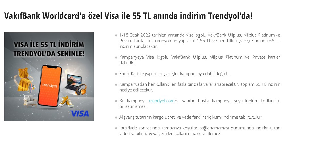 Vakıfbank Trendyol Alışverişlerine 55 TL Hediye Veriyor!